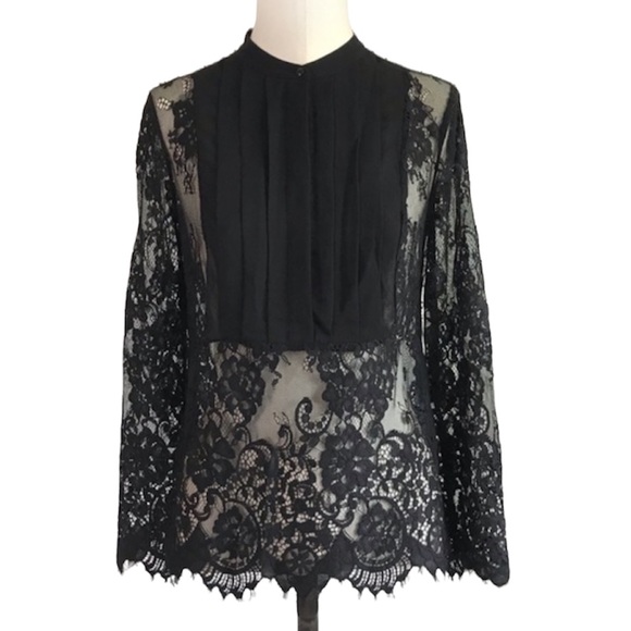 White House Black Market size 6 Black Lace Top Blouse